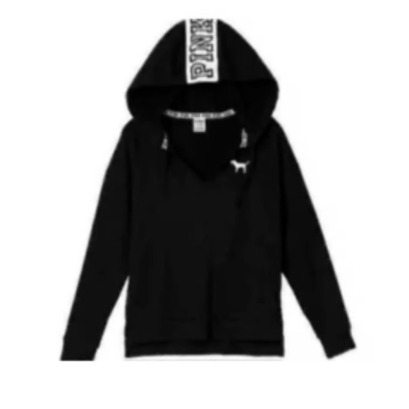 Victoria’s Secret PINK Nation Black Split Neck Hoodie Small - Picture 2 of 10